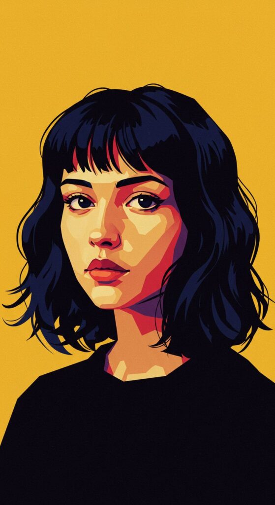 stylish woman portrait on yellow background digital illustration